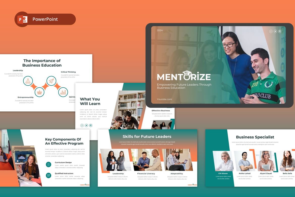 Template PowerPoint Edukasi Bisnis Mentorize yang Menarik