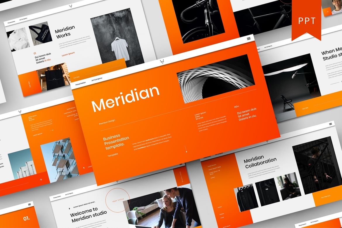 Template PowerPoint Bisnis Meridian – Solusi Presentasi Kreatif Anda