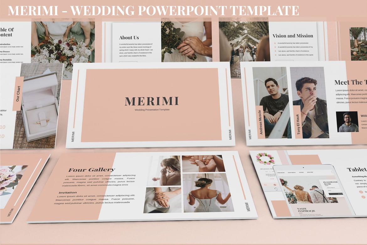 Template PowerPoint Pernikahan Merimi yang Modern dan Kreatif