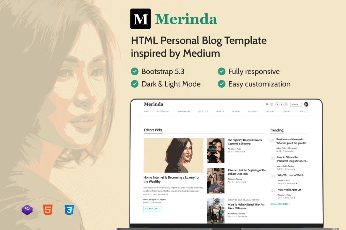 Merinda - Template Website Pribadi yang Modern dan Elegan