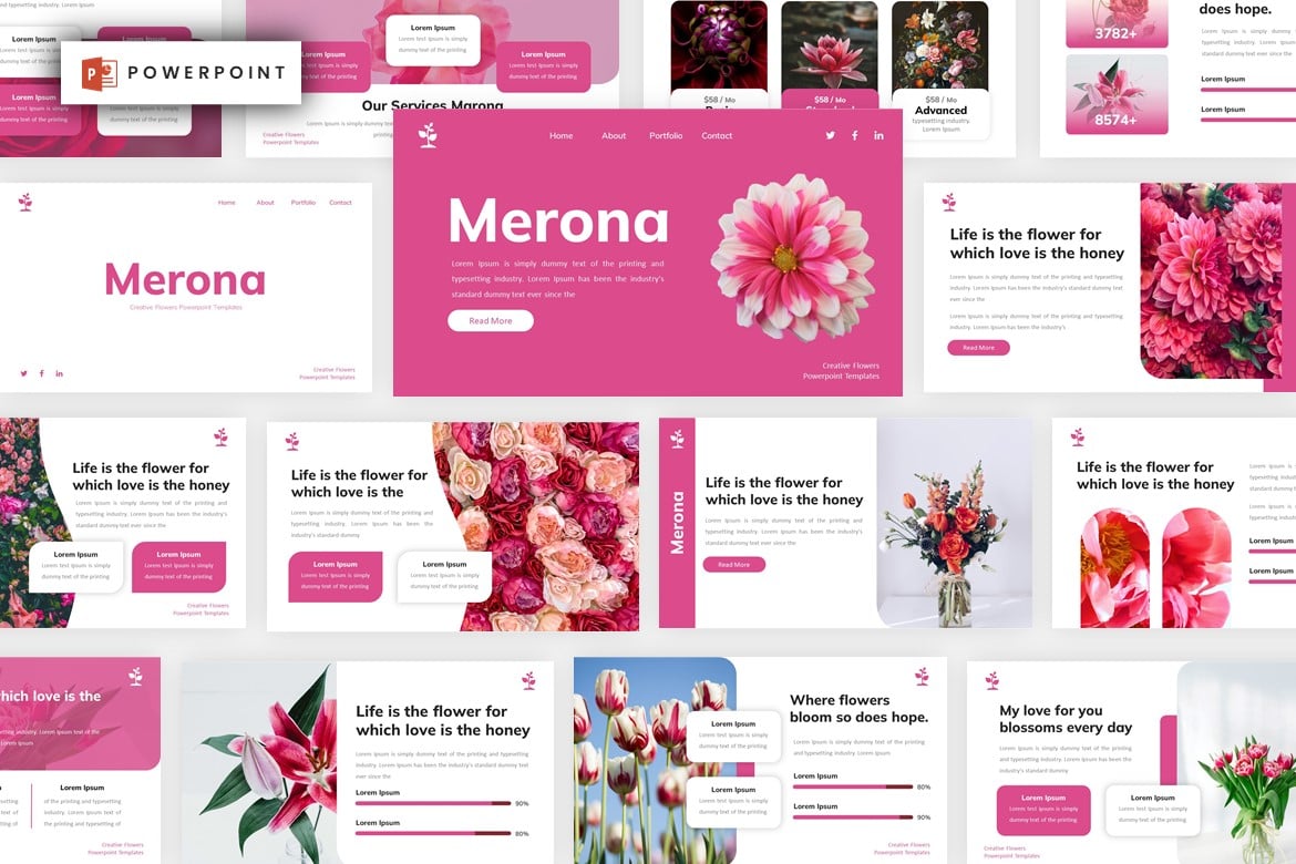 Template Presentasi PowerPoint Merona - Desain Bunga yang Menawan