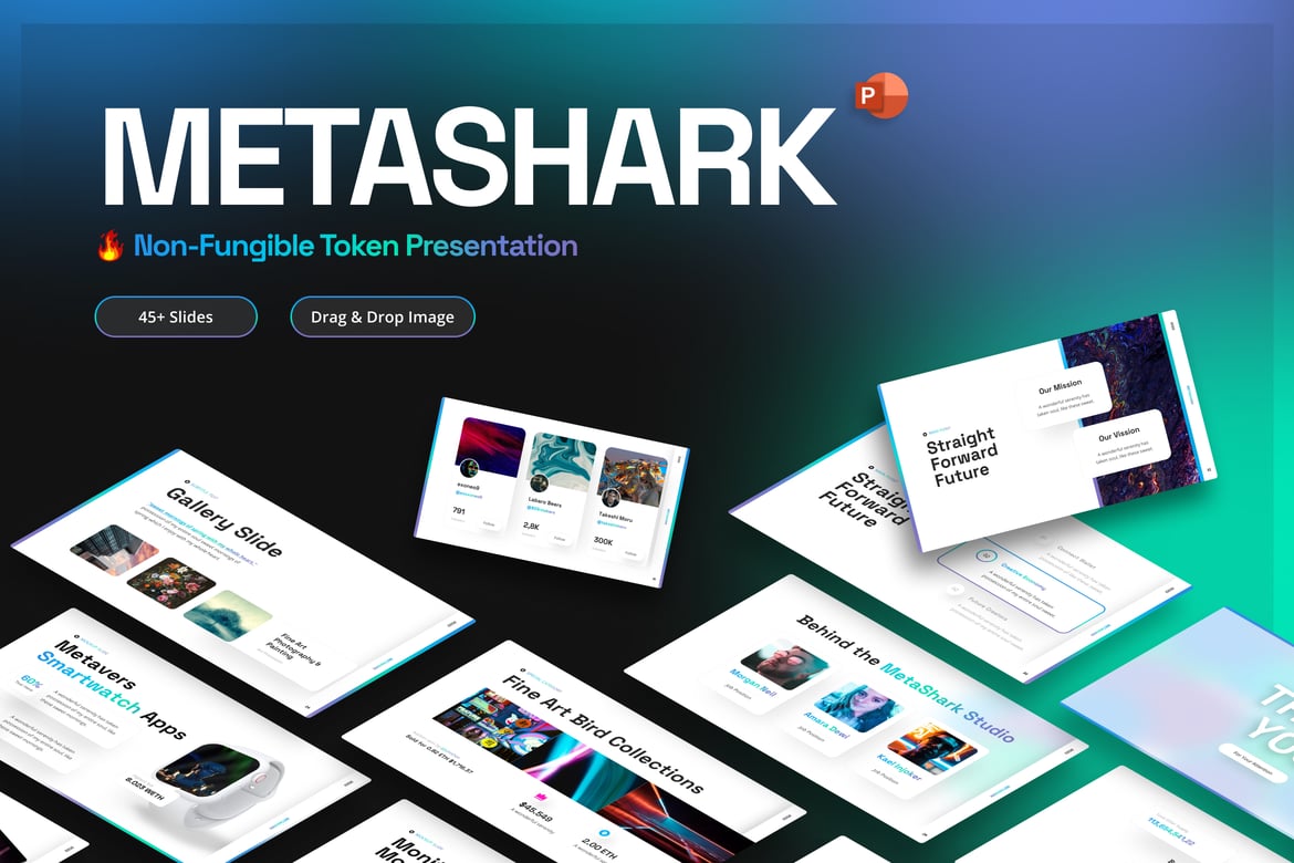 Template PowerPoint Kreatif MetaShark untuk NFT yang Menarik