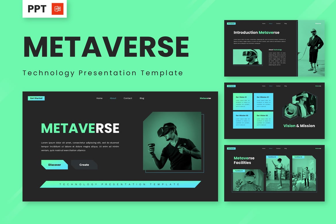 Template Powerpoint Teknologi Metaverse yang Modern dan Menarik