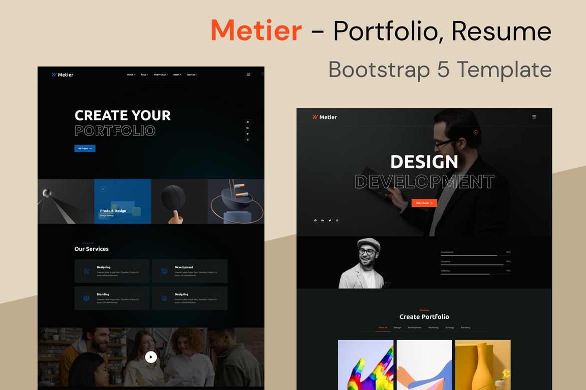 Metier - Template Website Portfolio & Resume Bootstrap 5 Terbaik