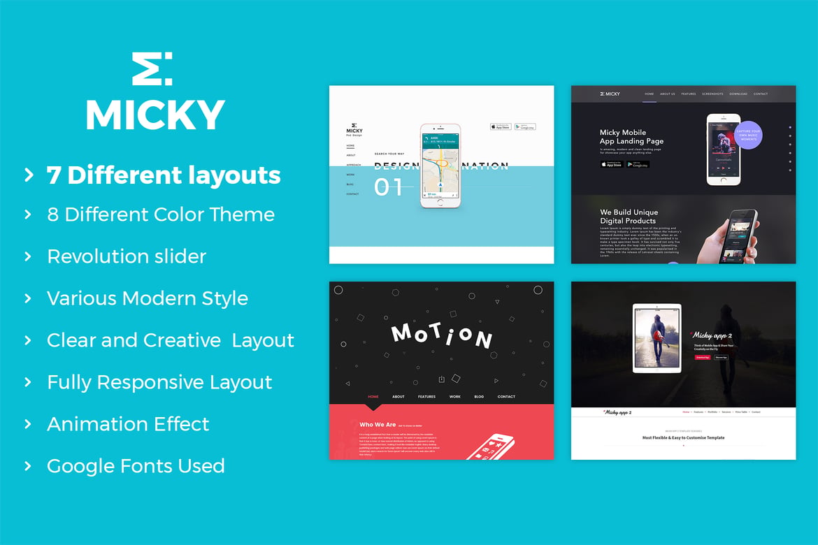 Micky - Template Website Showcase Aplikasi yang Responsif