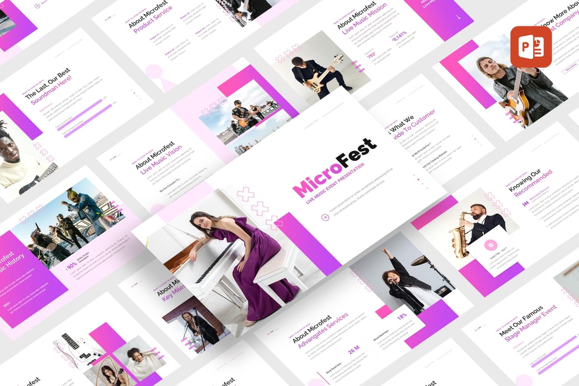 Template PowerPoint Microfest - Event Musik Live yang Menarik