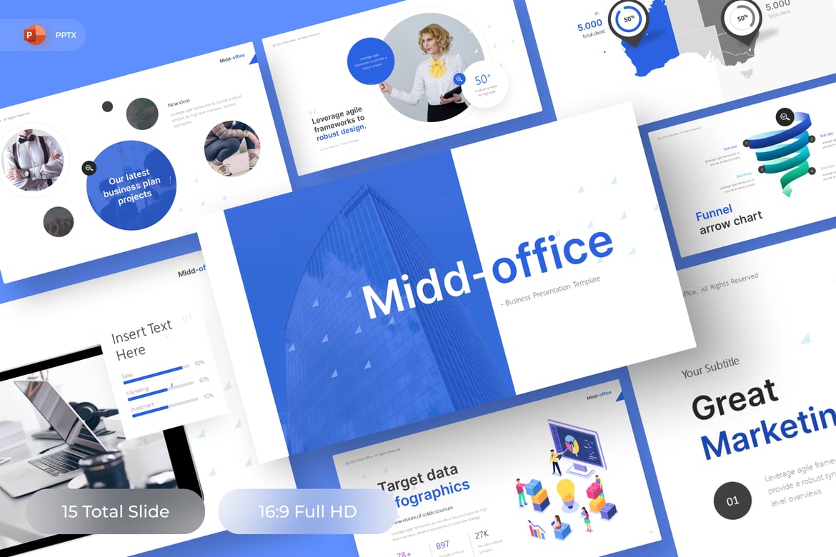 Template PowerPoint Bisnis Midd-Office yang Menarik dan Profesional
