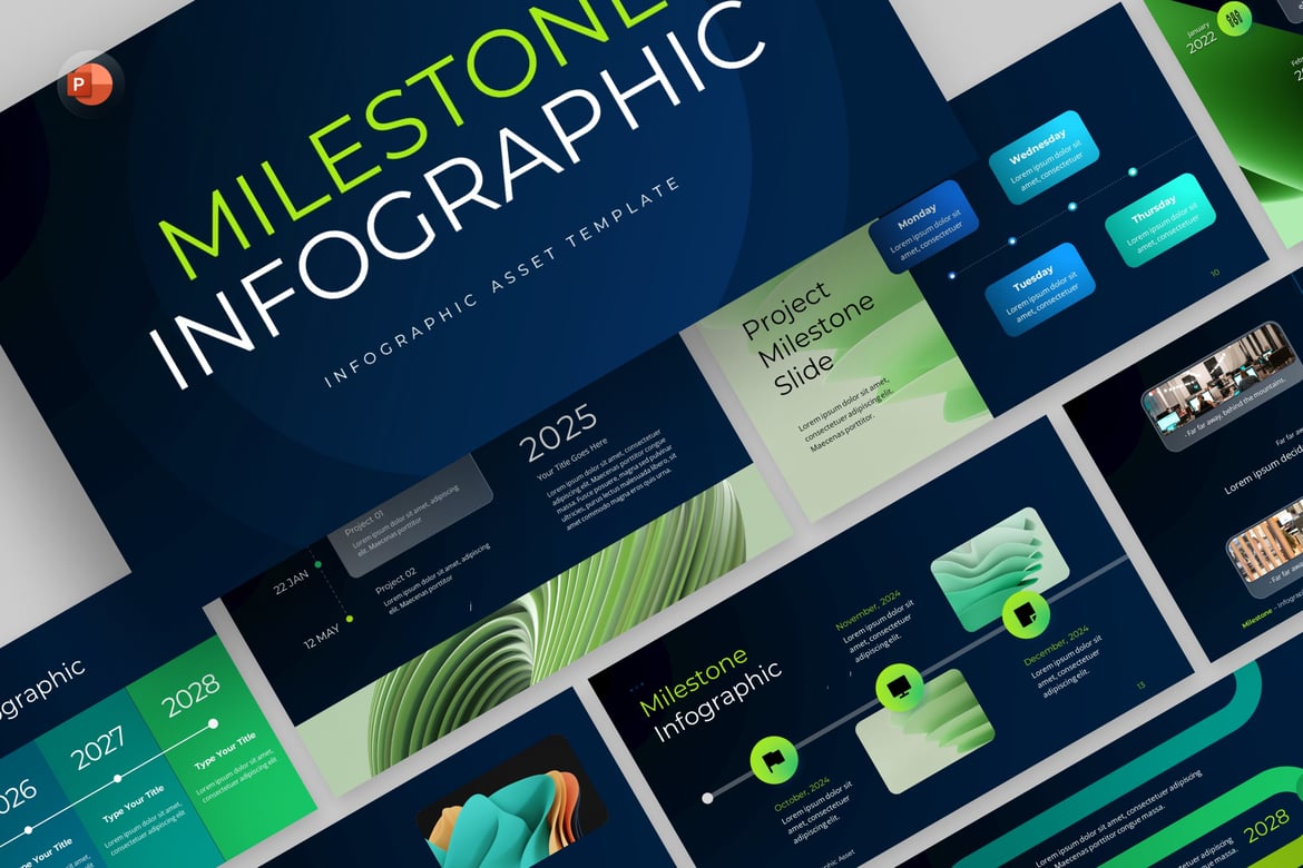 Template Presentasi PowerPoint Infografis Milestone yang Modern dan Profesional