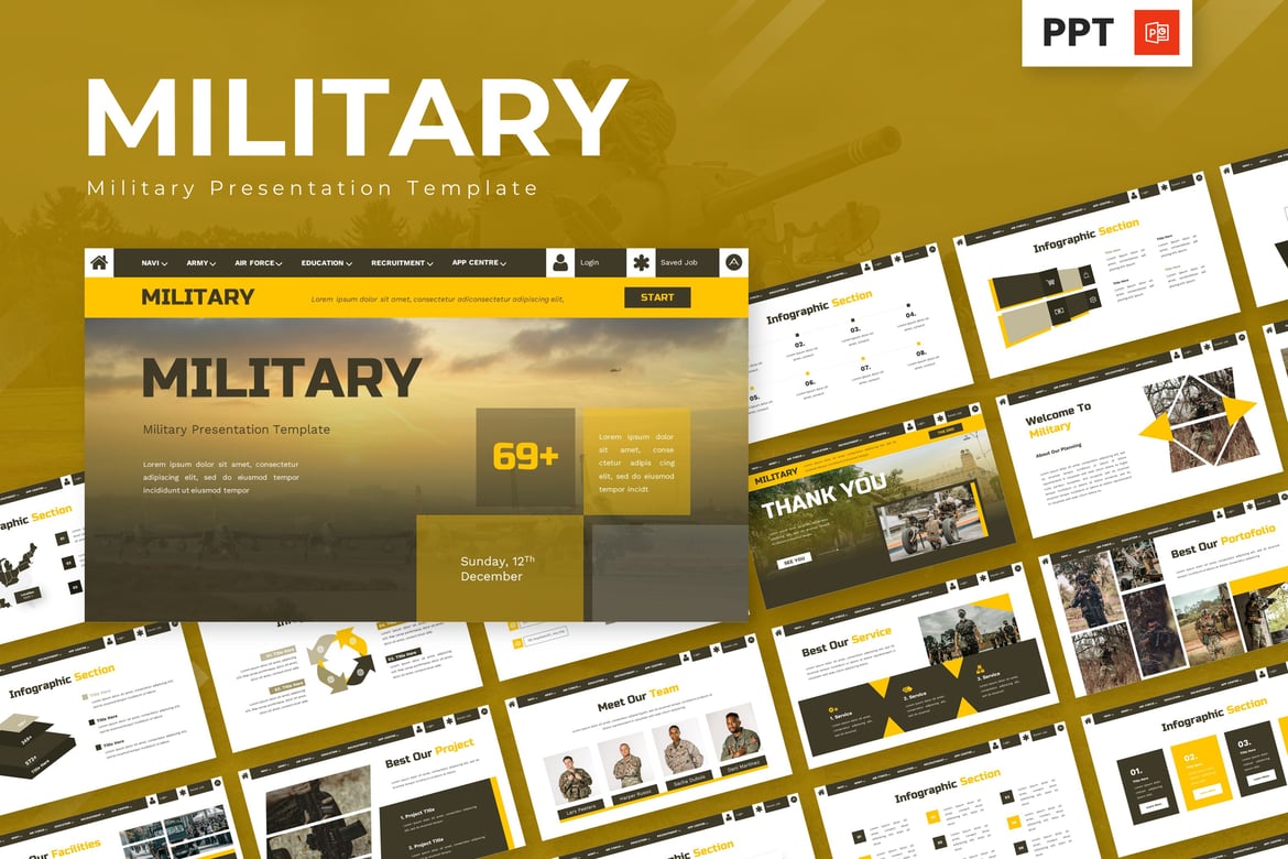 Template Powerpoint Militer Modern untuk Presentasi Profesional