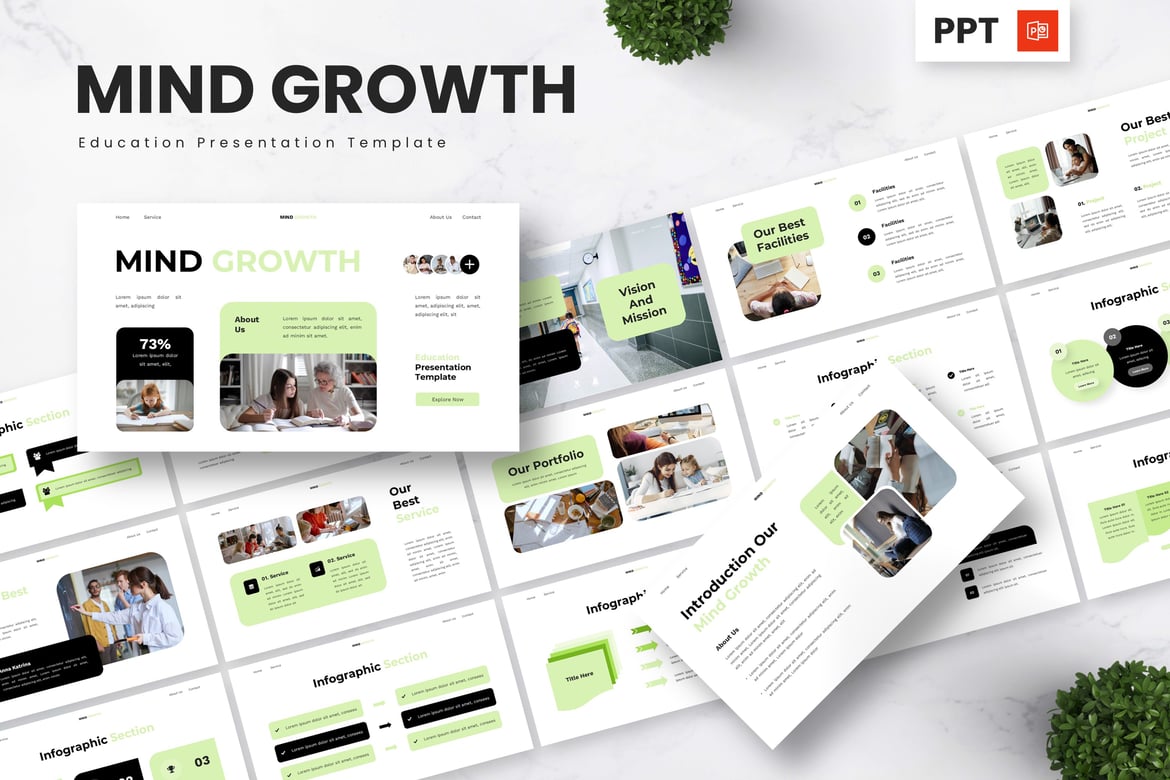 Template Presentasi PowerPoint Mind Growth untuk Pendidikan yang Inspiratif