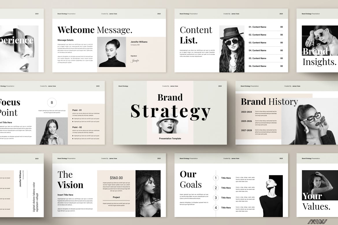 Template PowerPoint Strategi Merek Minimalis yang Menarik