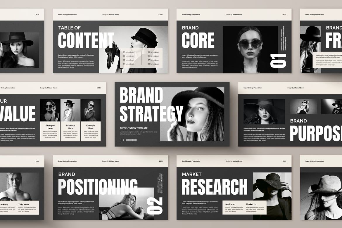 Template PowerPoint Strategi Brand Minimalis yang Menarik