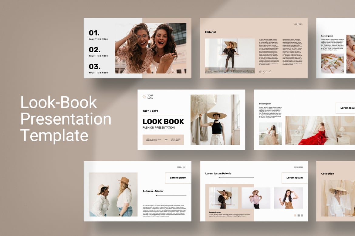 Template PowerPoint Lookbook Fashion Warna Nude Minimalis