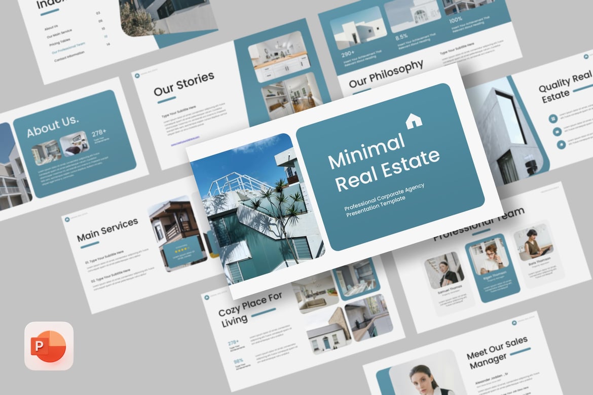 Template PowerPoint Real Estat Minimalis yang Menarik