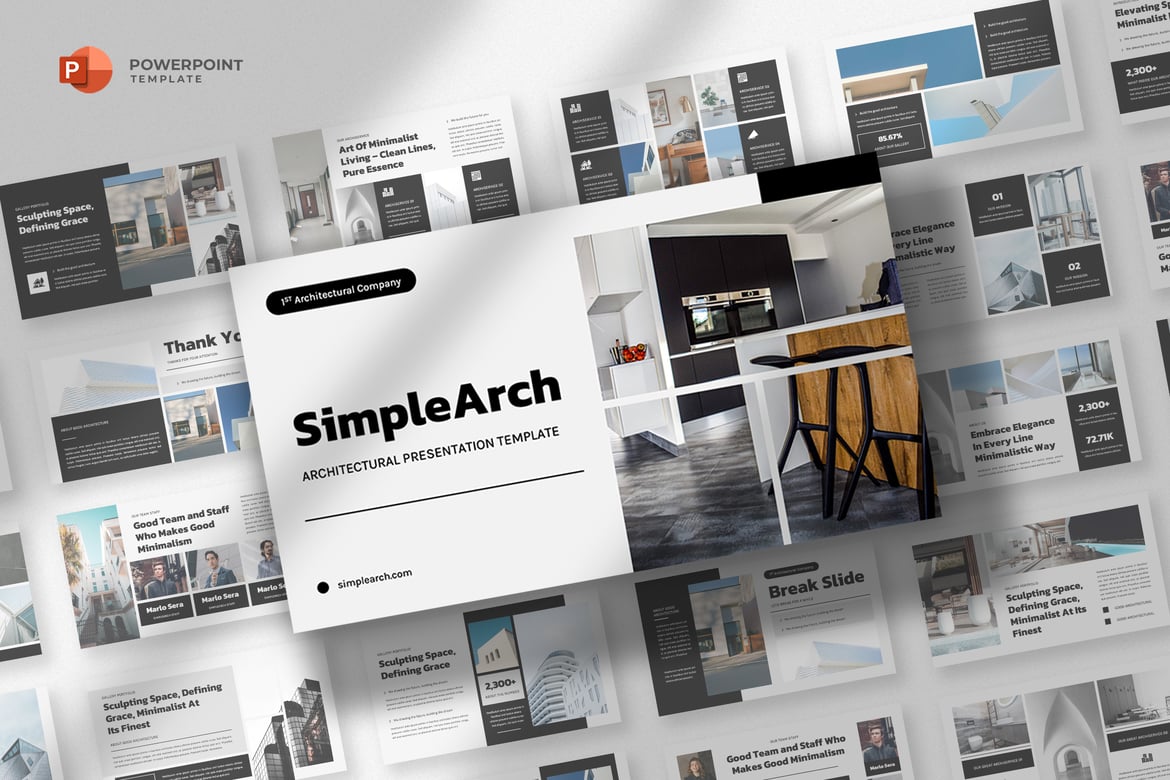 Template Powerpoint Arsitektur Minimalis yang Elegan