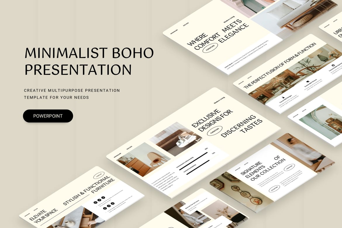 Template Presentasi PowerPoint Minimalis Boho yang Menarik