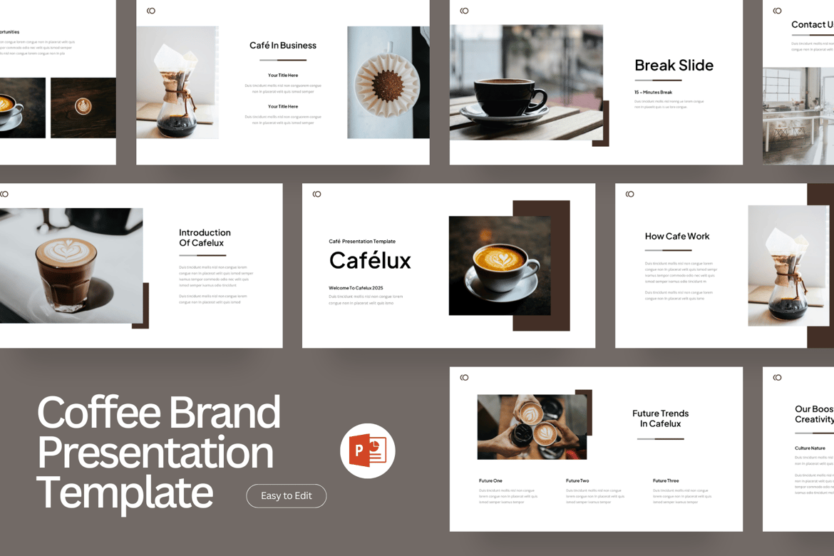 Template Presentasi PowerPoint Brand Kopi Minimalis yang Menawan
