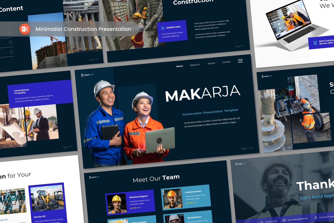 Template Presentasi PowerPoint Konstruksi Minimalis yang Profesional