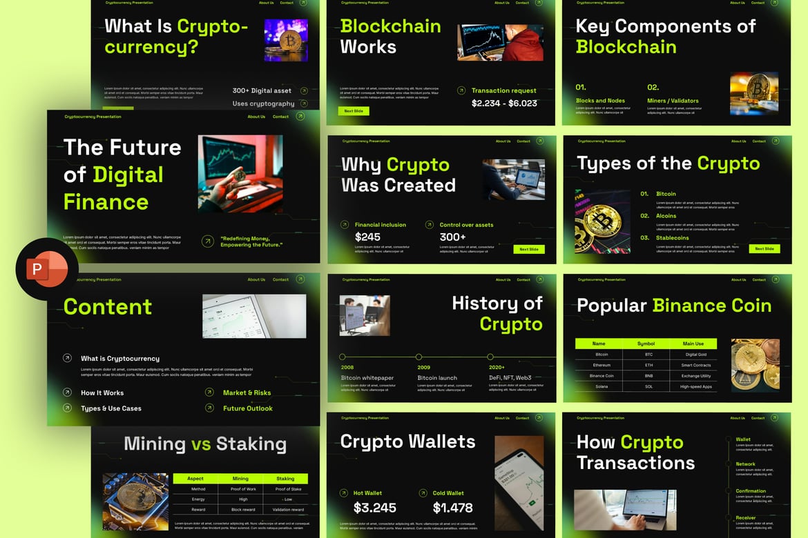 Template PowerPoint Cryptocurrency Minimalis yang Menarik