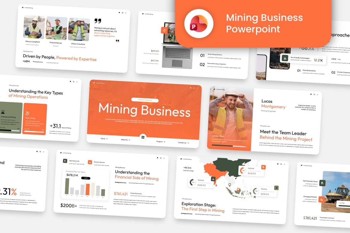 Template Powerpoint Pitch Bisnis Pertambangan Modern