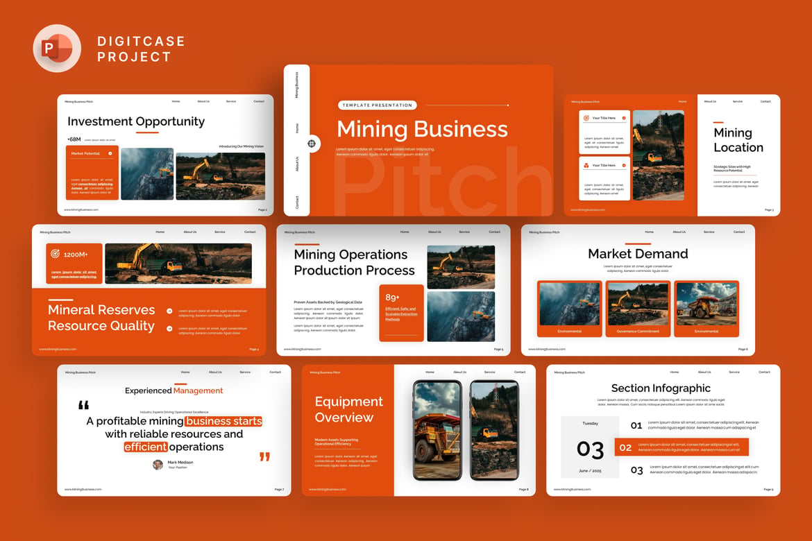 Template Presentasi PowerPoint untuk Pitch Bisnis Pertambangan yang Menarik