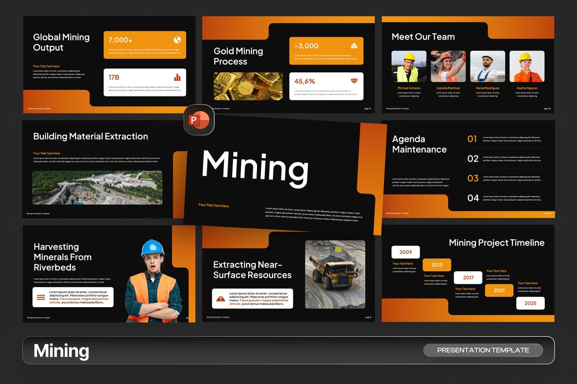 Template PowerPoint Pertambangan yang Kreatif dan Modern