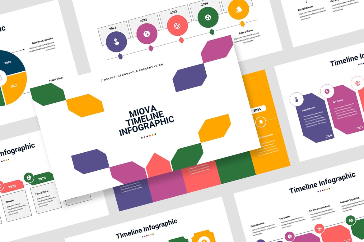 Template Presentasi Timeline Infografis Miova untuk PowerPoint
