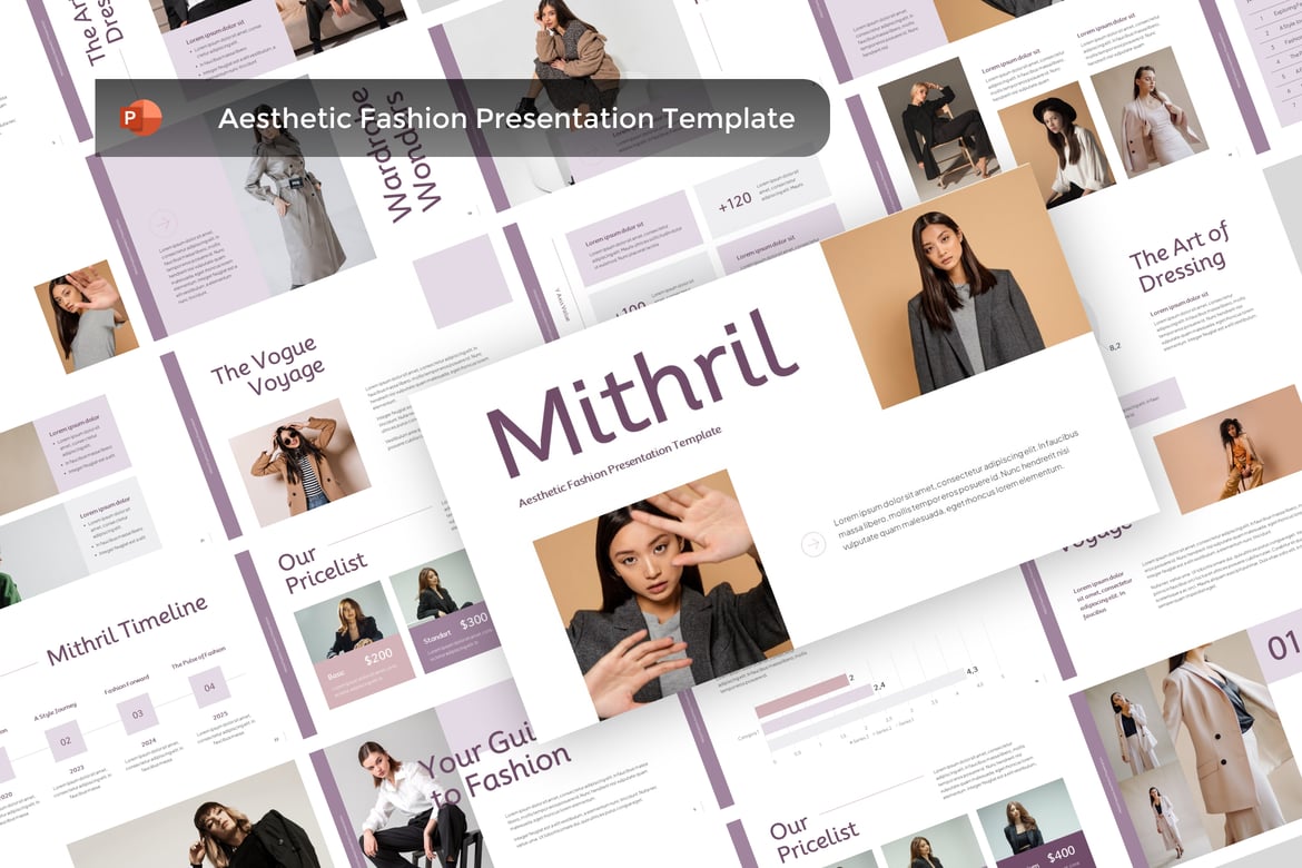 Template PowerPoint Fashion Estetis Mithril yang Menawan