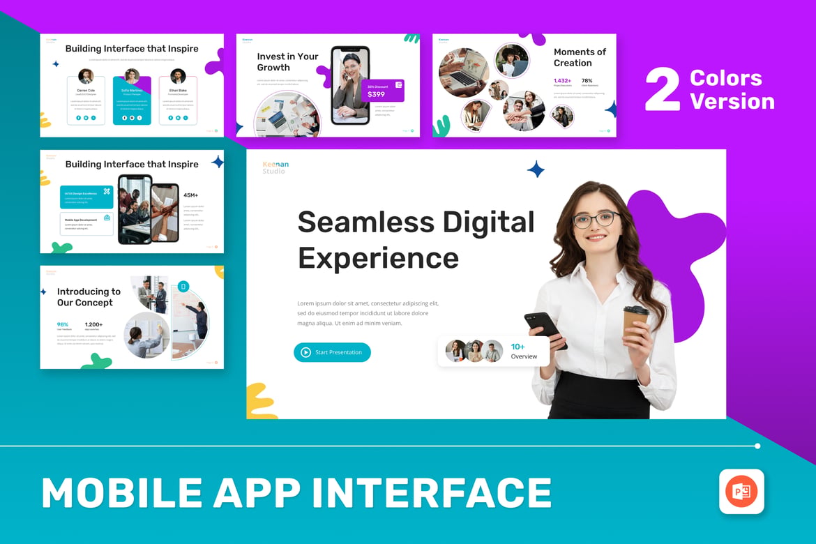 Template Presentasi PowerPoint Antarmuka Aplikasi Mobile yang Menarik