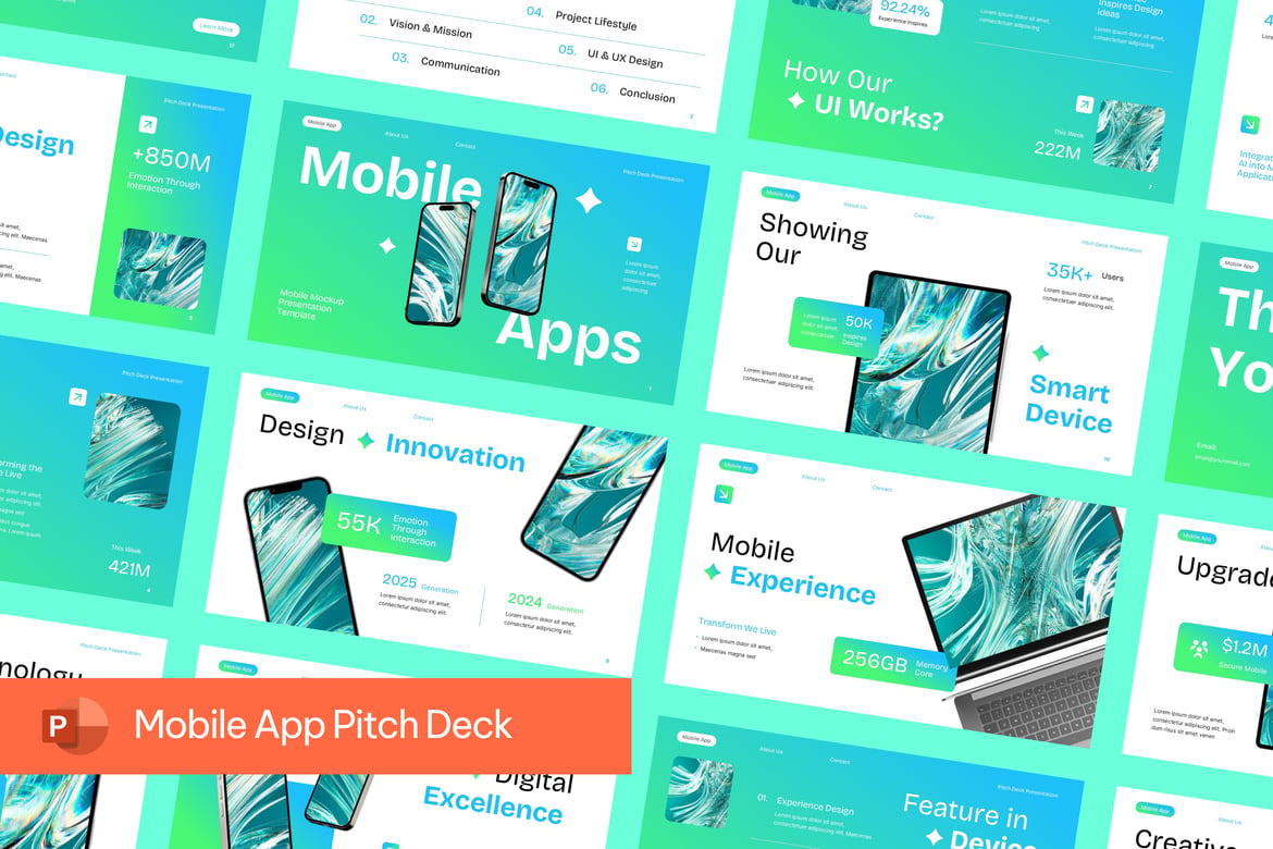 Template Presentasi PowerPoint Pitch Deck Aplikasi Mobile yang Menarik