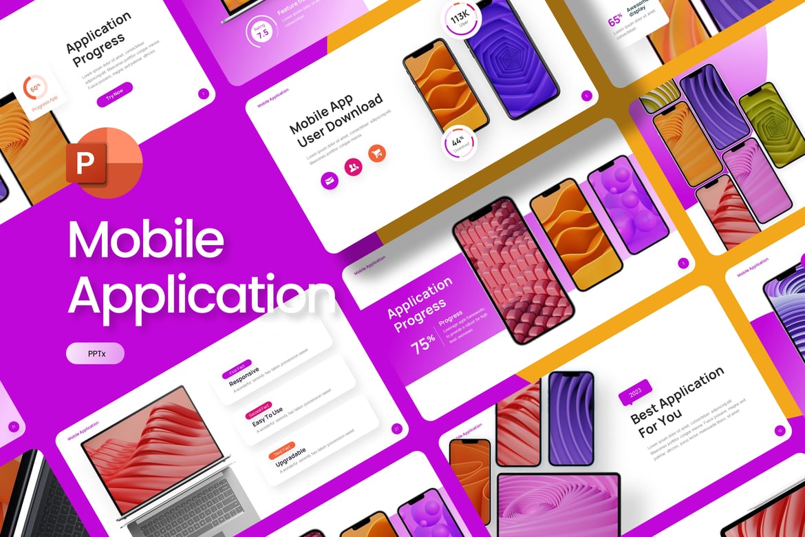Template Presentasi PowerPoint Mockup Aplikasi Mobile yang Profesional