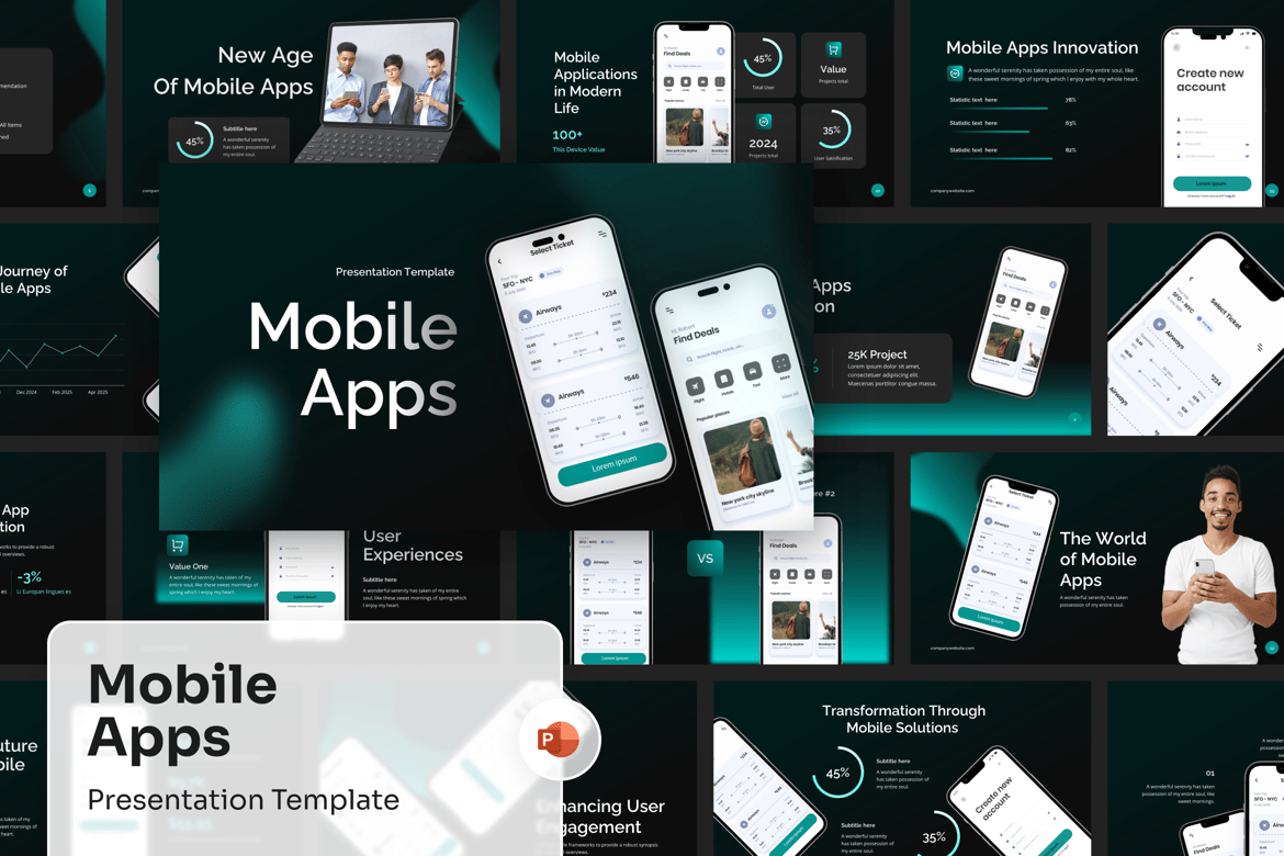 Template Presentasi PowerPoint Aplikasi Mobile yang Menarik