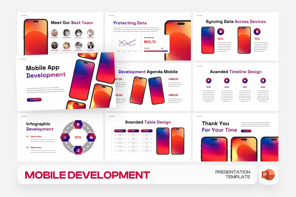 Template Presentasi PowerPoint untuk Pengembangan Mobile yang Modern