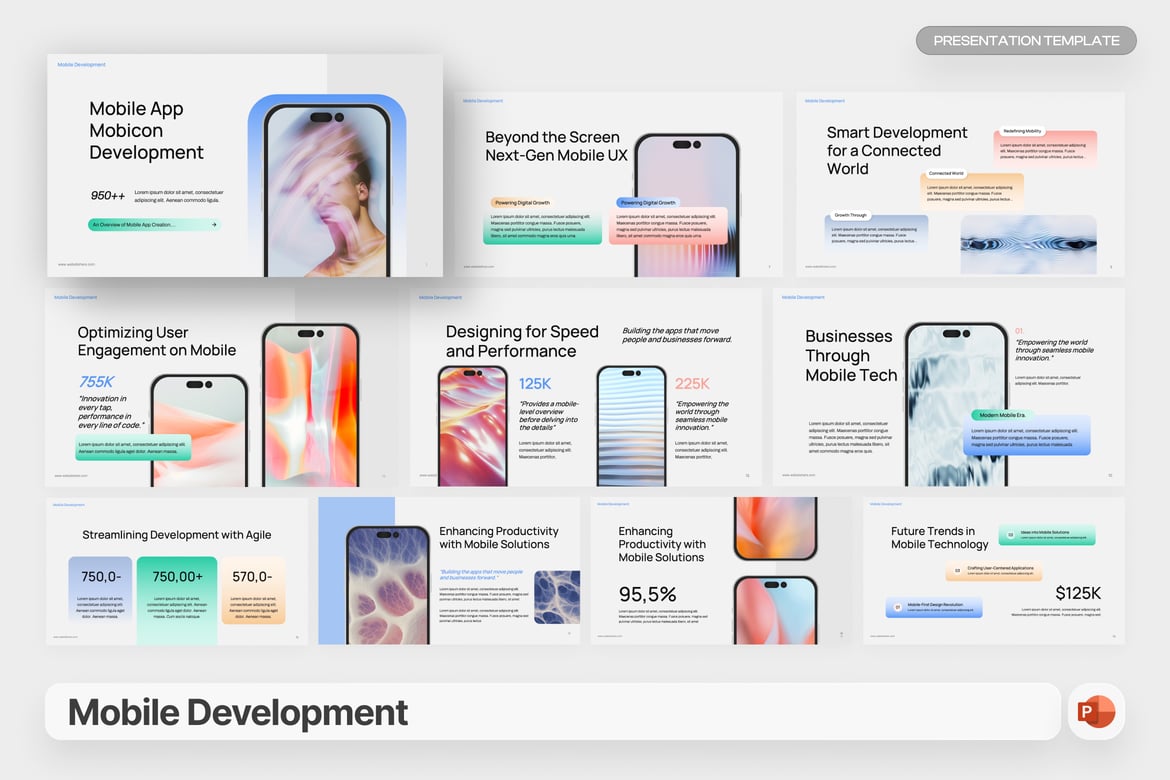 Template PowerPoint Pengembangan Mobile yang Modern dan Kreatif
