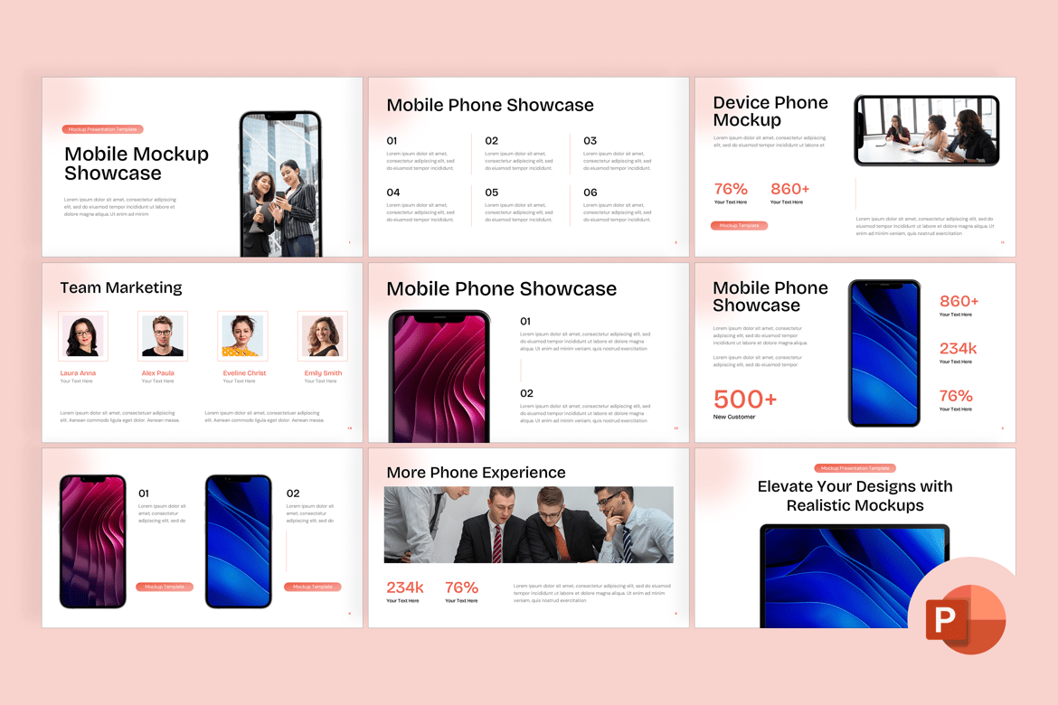 Template Presentasi PowerPoint Mockup Mobile yang Menarik