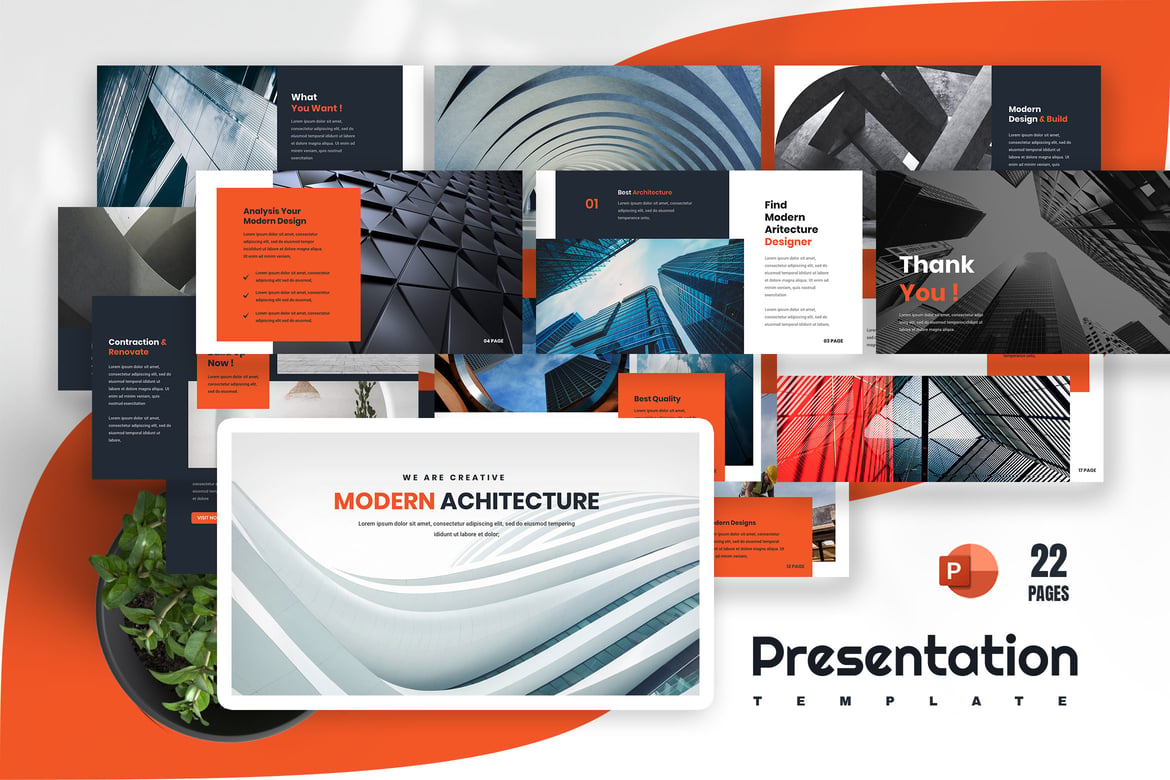 Template Presentasi PowerPoint Arsitektur Modern yang Menarik