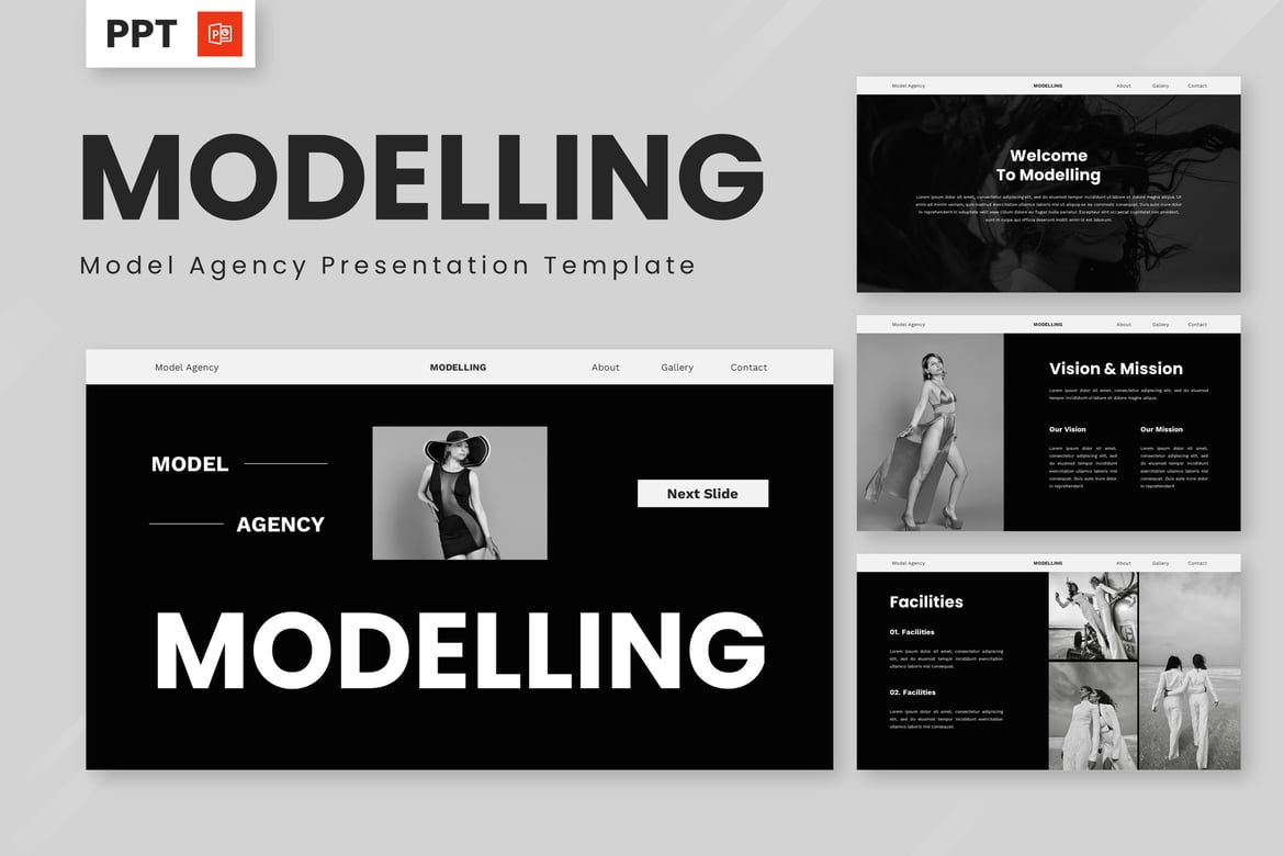 Template Presentasi Powerpoint Agensi Model yang Elegan