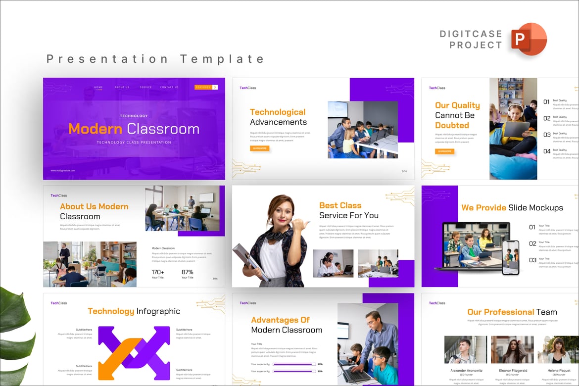 Template PowerPoint Teknologi Kelas Modern yang Menarik