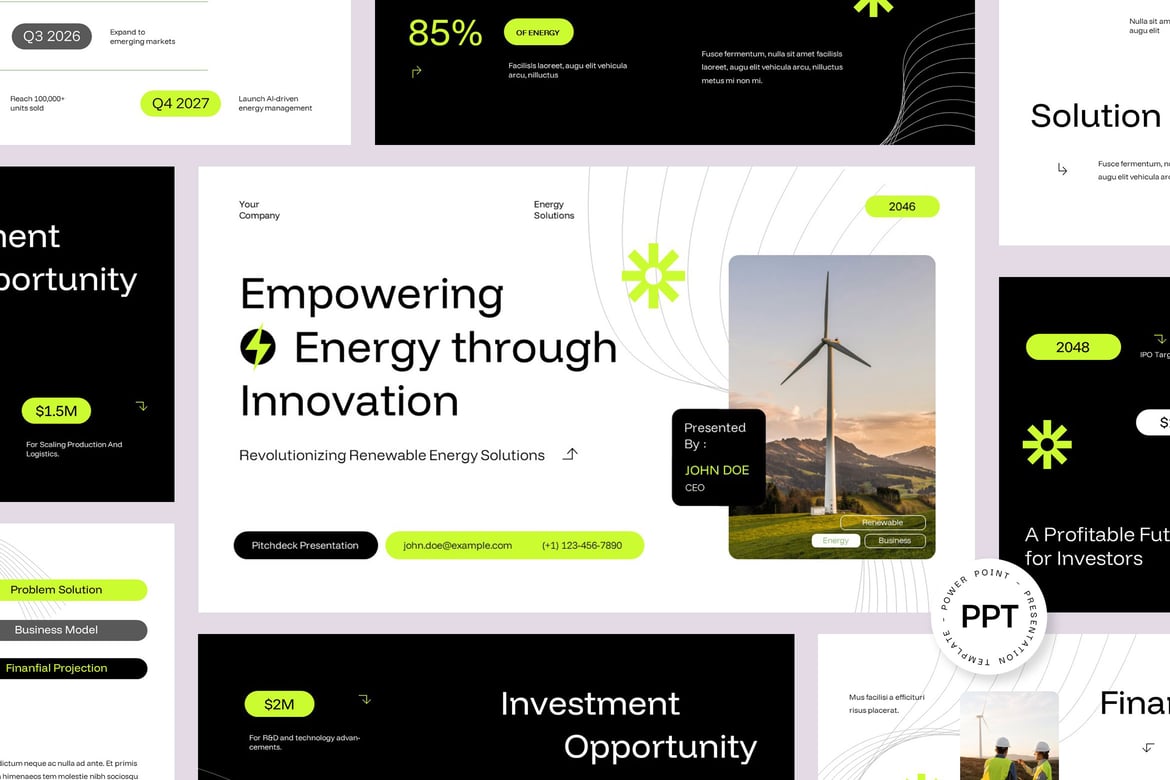 Template Presentasi Energi Bersih Modern untuk Pitch Deck