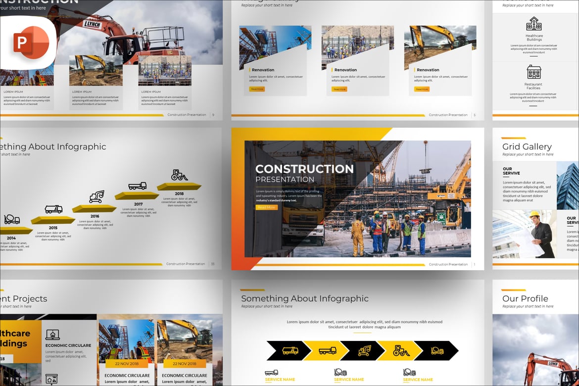 Template PowerPoint Konstruksi Modern yang Menarik