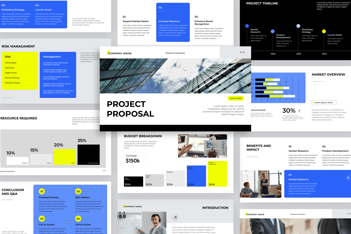 Template Presentasi PowerPoint Gaya Kontras Modern untuk Proposal Bisnis