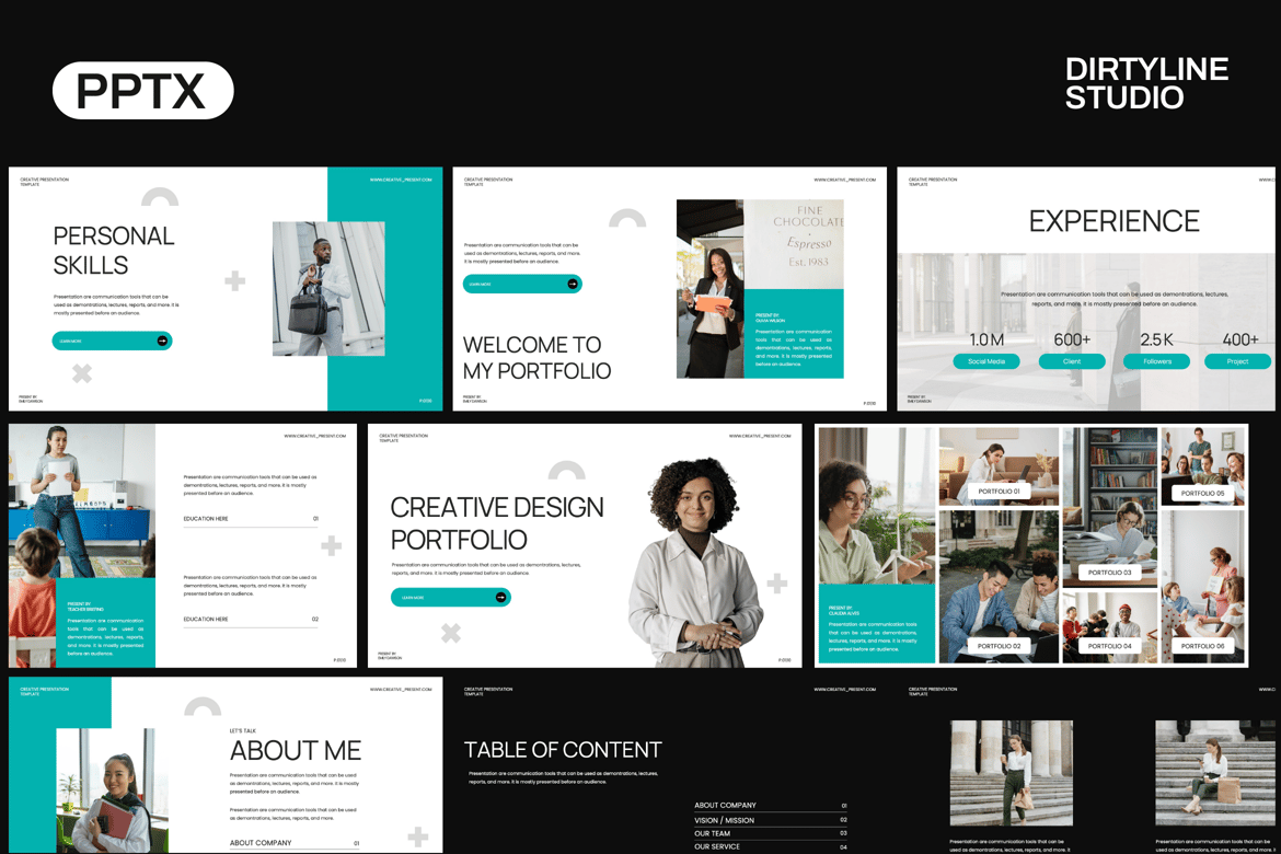 Template Presentasi Portofolio Kreatif Modern dengan Gaya Turquoise