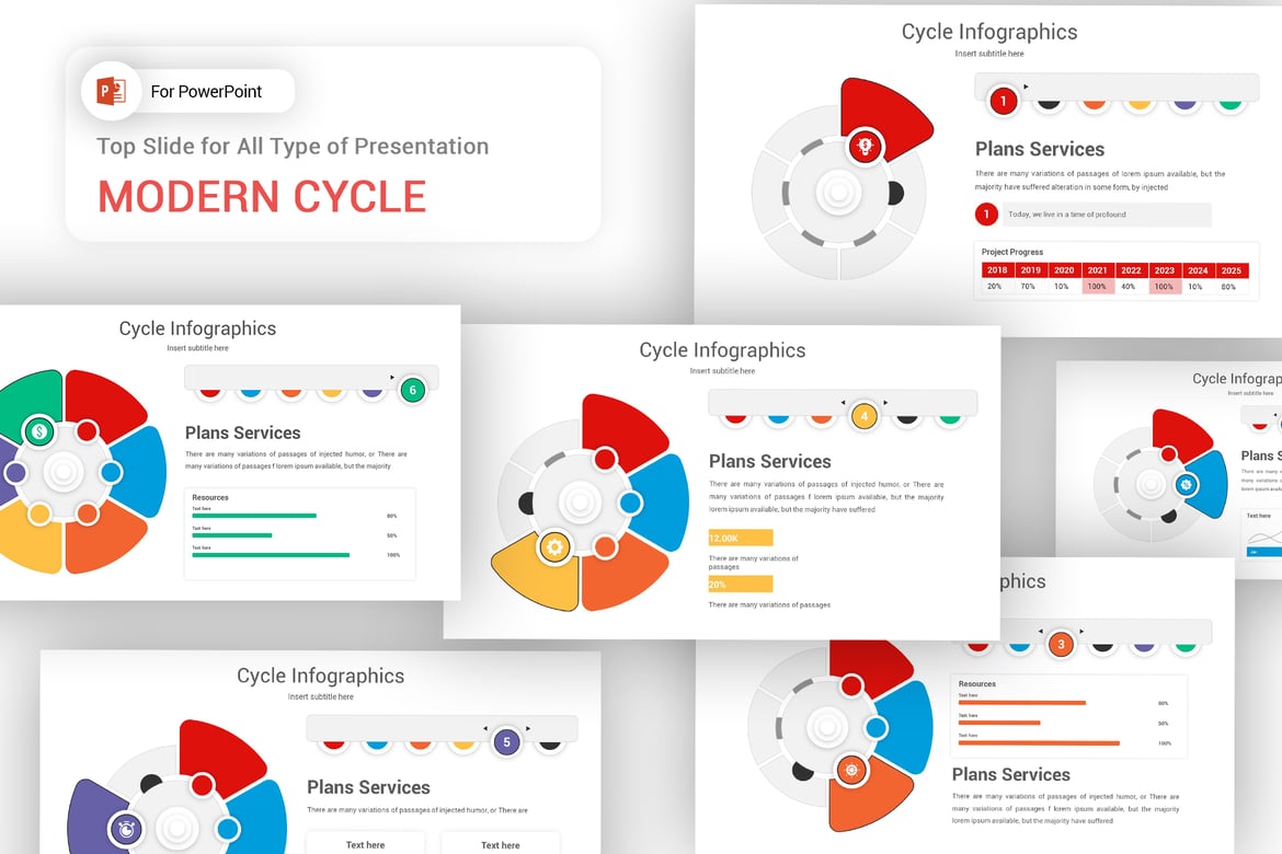 Template PowerPoint Infografis Siklus Modern yang Serbaguna