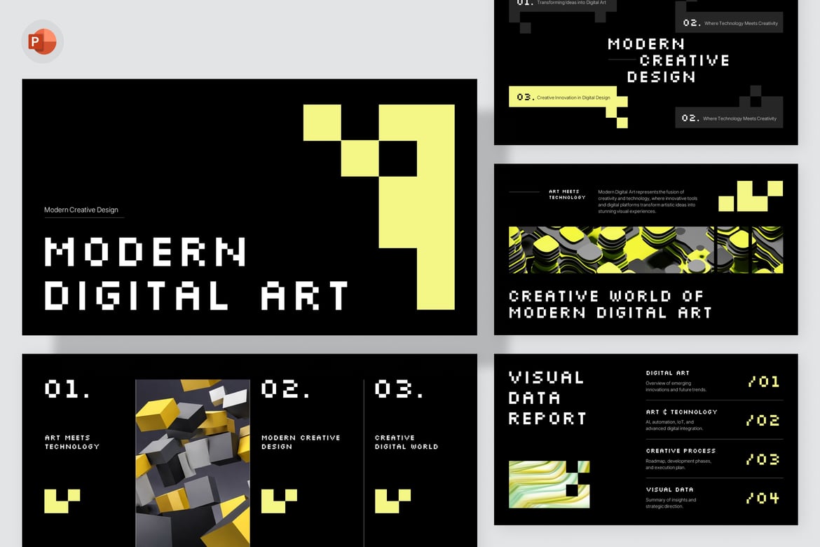 Template Presentasi PowerPoint Seni Digital Modern yang Menarik