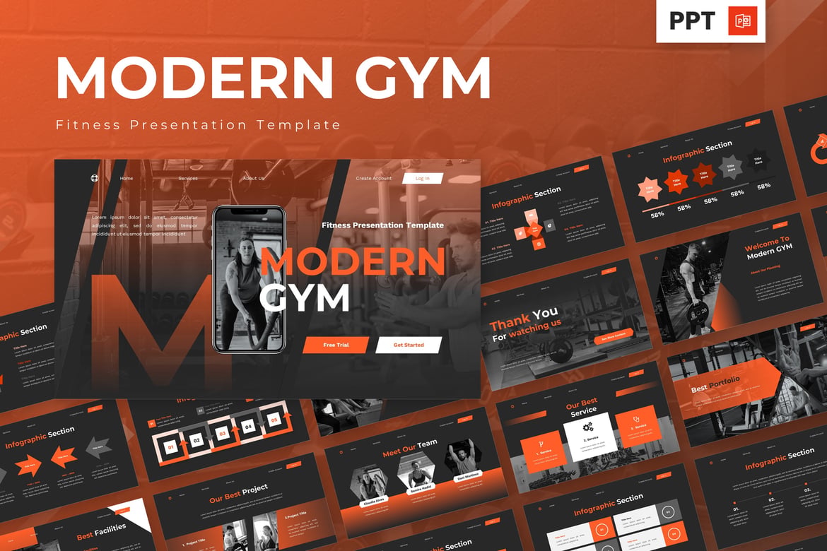 Template Presentasi Powerpoint Kebugaran Modern untuk Gym
