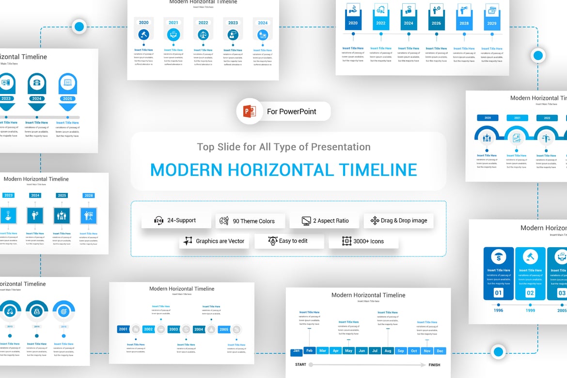 Template PowerPoint Timeline Horizontal Modern yang Menarik
