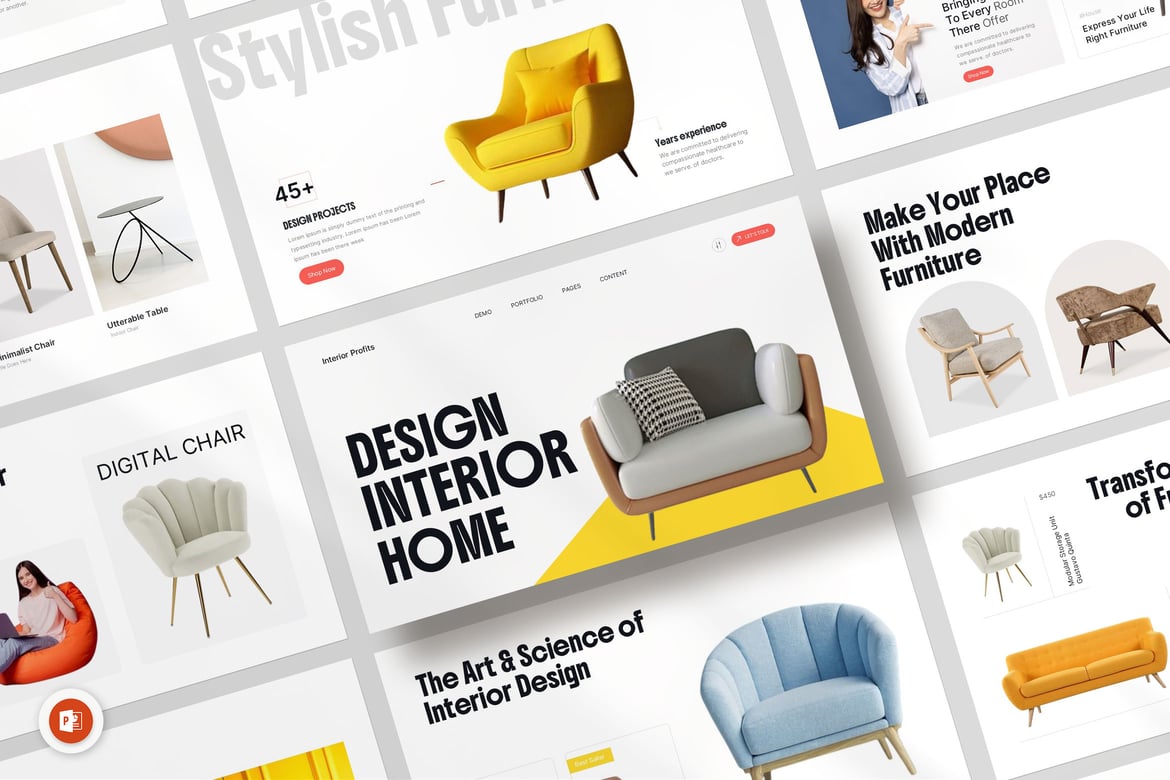 Template PowerPoint Modern untuk Interior & Furnitur