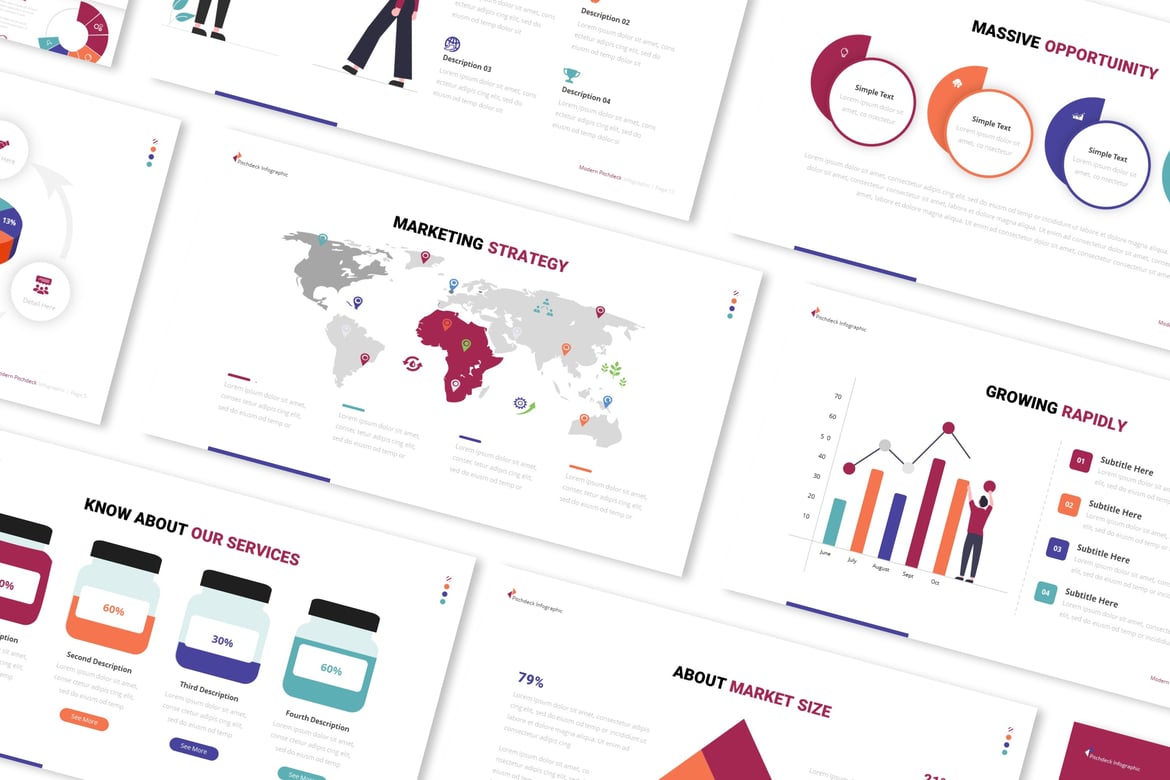 Template Presentasi Pitchdeck Infografis Modern untuk PowerPoint