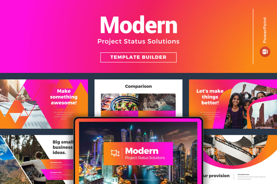 Template PowerPoint Infografis Status Proyek Modern yang Menarik