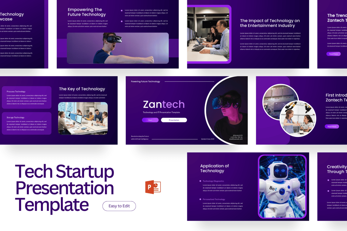 Template Presentasi PowerPoint Startup Modern Berwarna Ungu